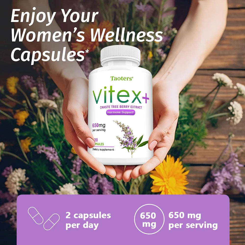 Vitex Berry Extract, Complete Herbal Supplement for Women's Menopause, Improves Skin, Regulates Mood, Promote Sleep, Non-GMO