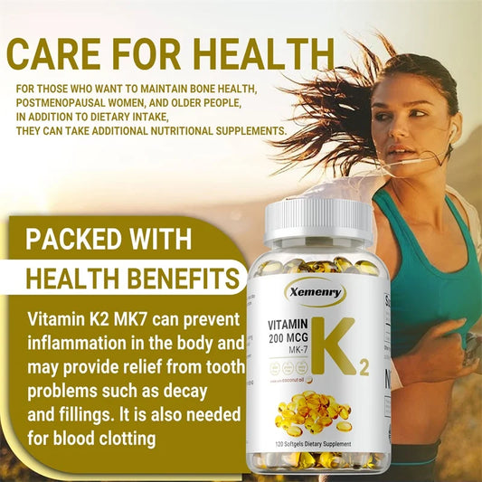 Vitamin K2 MK-7 Supplement - Supports Calcium Absorption, Bones, Joint, Immunity and Heart Health, Easy To Swallow