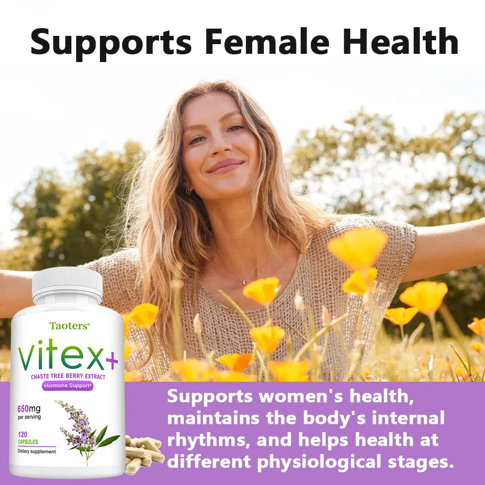 Vitex Berry Extract, Complete Herbal Supplement for Women's Menopause, Improves Skin, Regulates Mood, Promote Sleep, Non-GMO