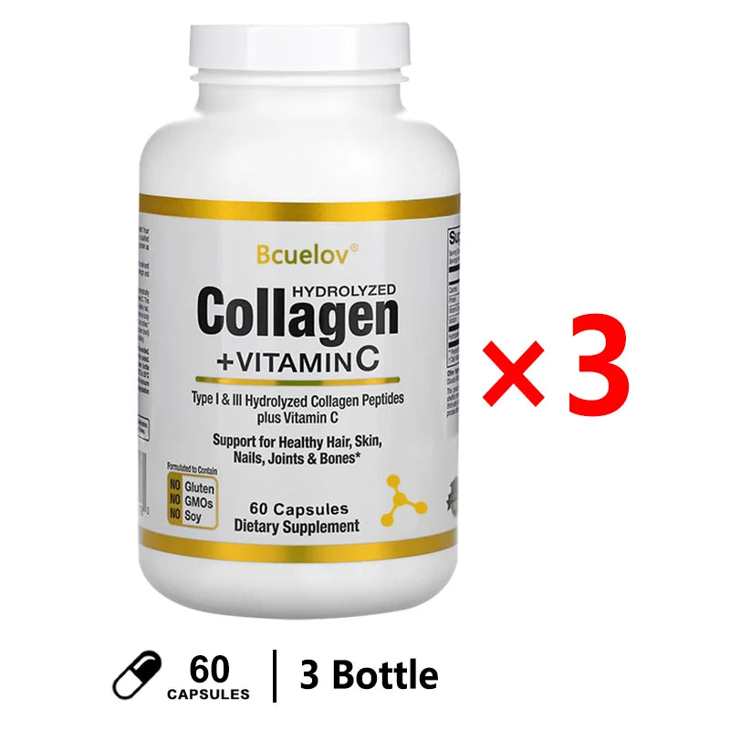 Hydrolyzed Collagen Peptide Supplement Plus VitaminC, Anti-aging, Supporting Hair, Skin, Nails, Joints & Bones Health