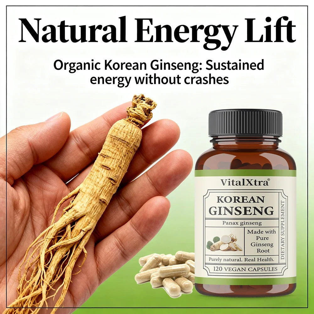 1000mg Korean Ginseng Supplement - High Potency for Energy, Focus, Performance, Vitality & Immune Support, for Men and Women