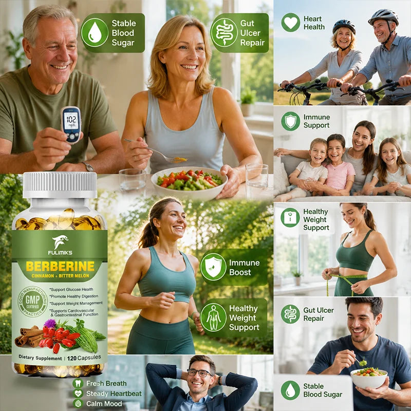 Berberine Capsules + Ceylon Cinnamon + Bitter Gourd, Support Lowering Blood Sugar, Immune System, Improve Heart Health