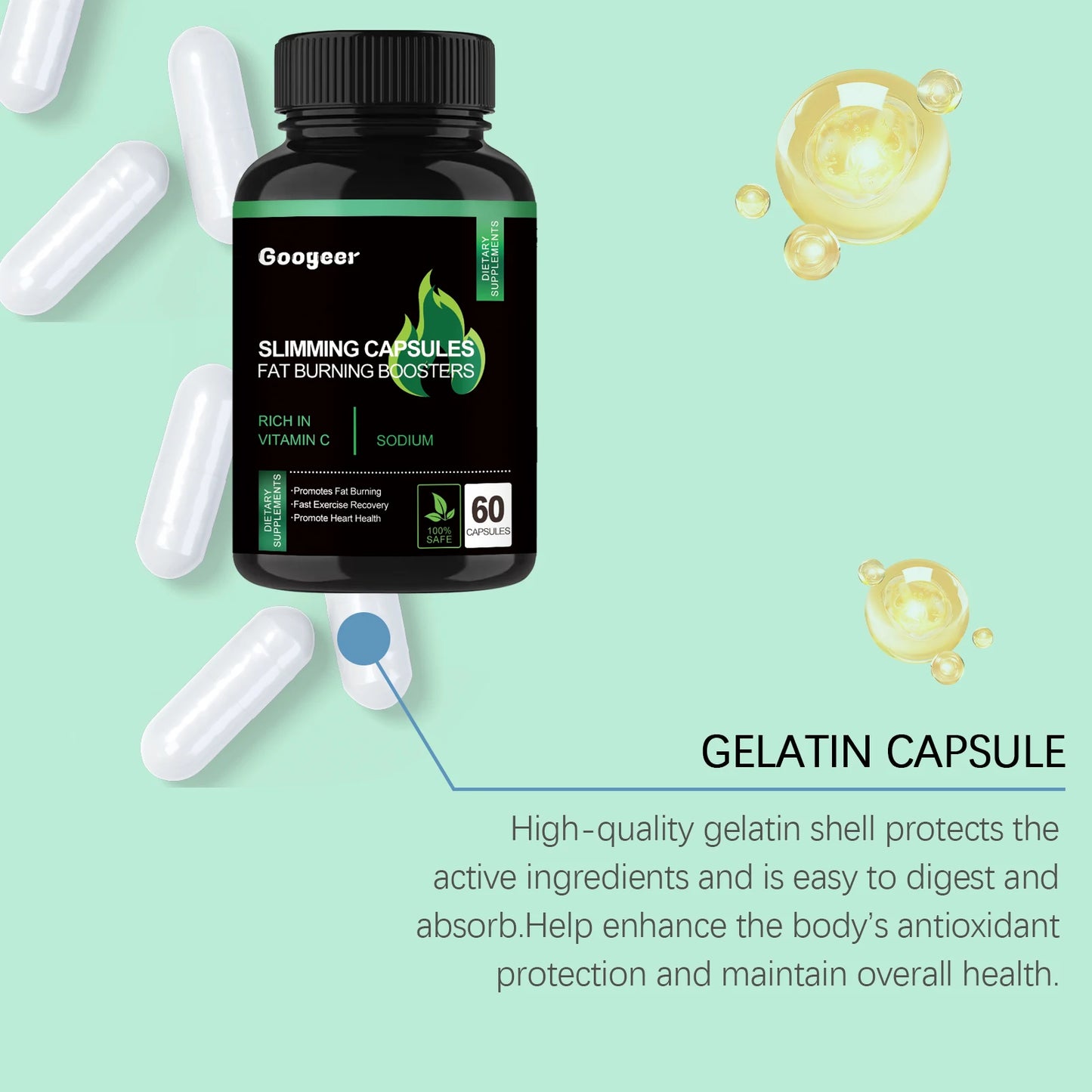 Googeer 60pcs Slimming Body Capsules Fat Burning Remove Cellulite Health Care Energy Dietary Supplement Weight Loss Capsules