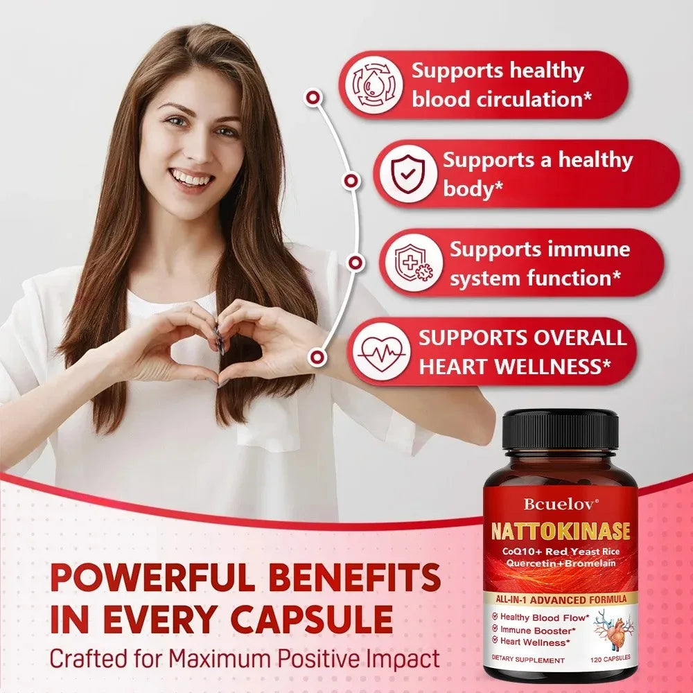 Nattokinase Capsules - Supports Heart and Circulatory Health, Helps Maintain Daily Health, Provides Energy, Non-GMO