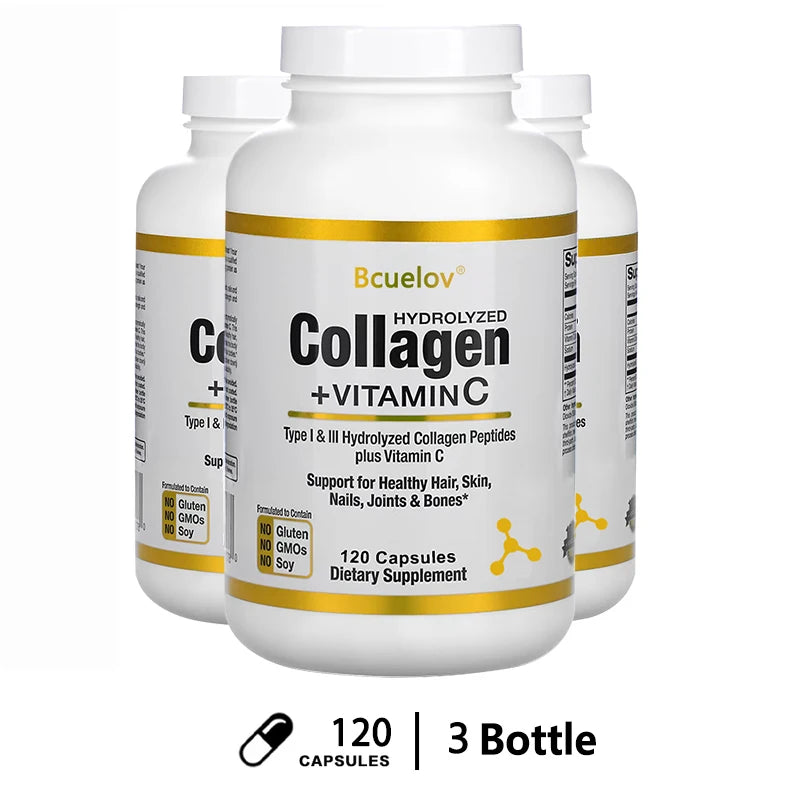 Hydrolyzed Collagen Peptide Supplement Plus VitaminC, Anti-aging, Supporting Hair, Skin, Nails, Joints & Bones Health