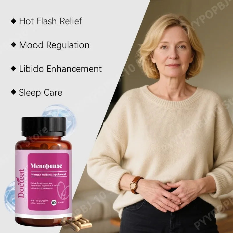 Docteat Women's Menopause Supplement 60 Capsules Easy To Swallow Magnesium Black Cohosh Wild Yam Extract Vitamin D3 K2