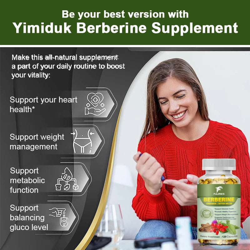 Berberine Capsules + Ceylon Cinnamon + Bitter Gourd, Support Lowering Blood Sugar, Immune System, Improve Heart Health