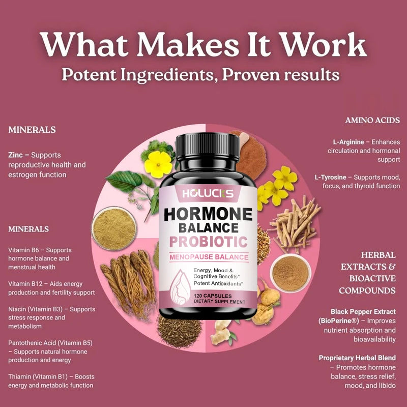 HOLUCKS Hormone Balance Supplement for Women, with Maca Root, Tribulus, Ashwagandha, Support Menopause Relief, Mood & Energy