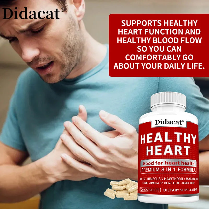 Heart Health Capsules with CoQ10 Omega-3 Garlic, Olive Leaf & More, Antioxidant Supplement for Cardiovascular Wellness & Energy