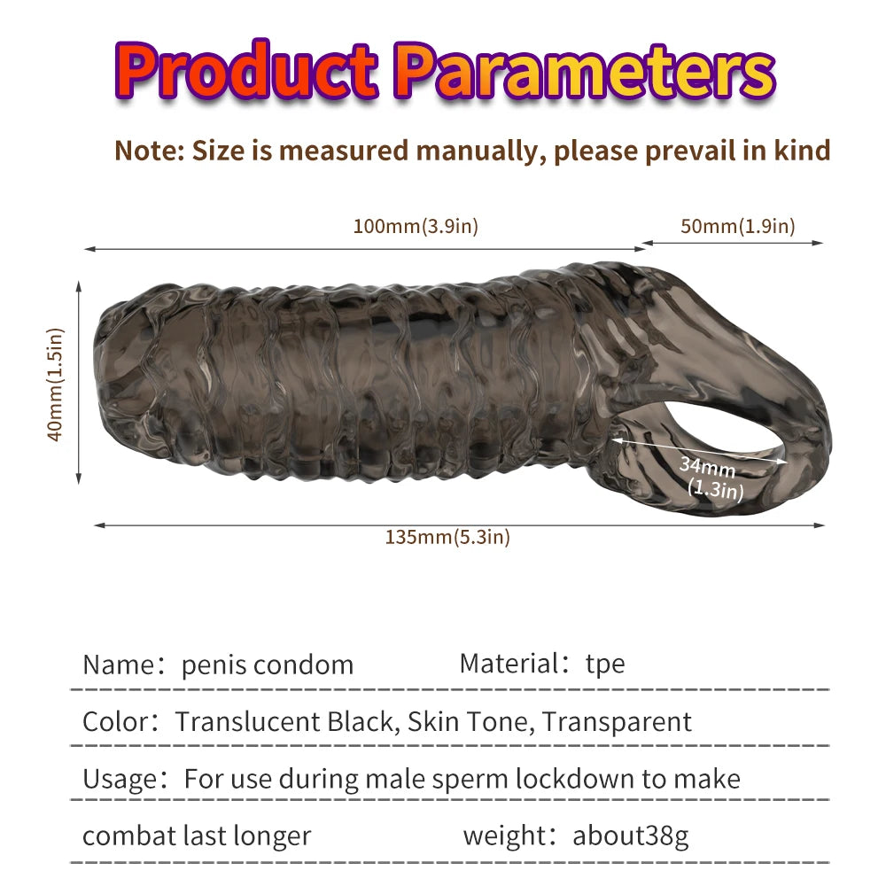 Penis Ring Male Realistic Penis Sleeve Extender Cock Sleeve Dick Enlargement Delay Ejaculation Cock Ring Reusable Condom Sex Toy