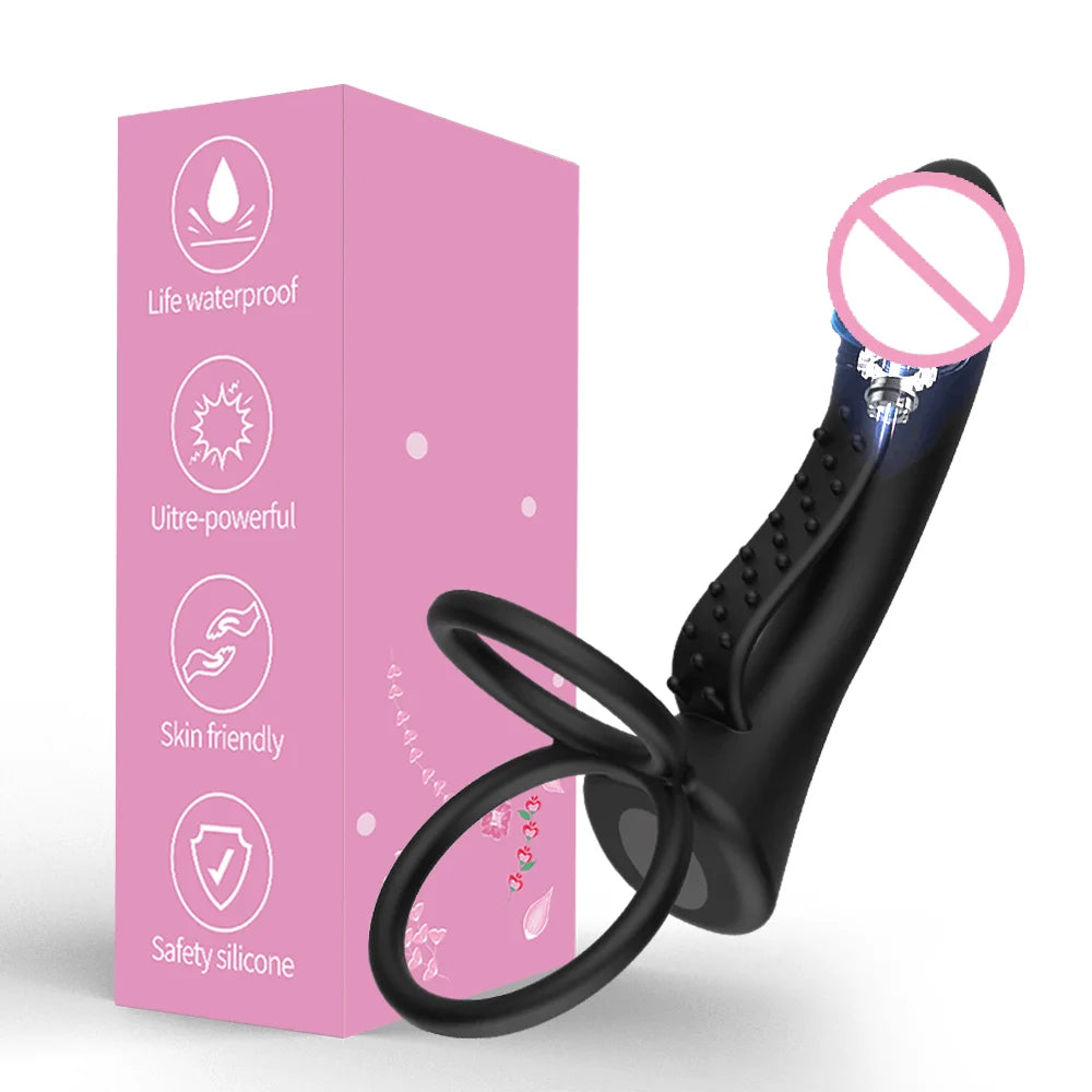 Sex Toy for Men Silicone Butt Plug Double Penetration Dildo Vibrator With Cock Ring Delayed Ejaculation Anal Plug Adult Supplies