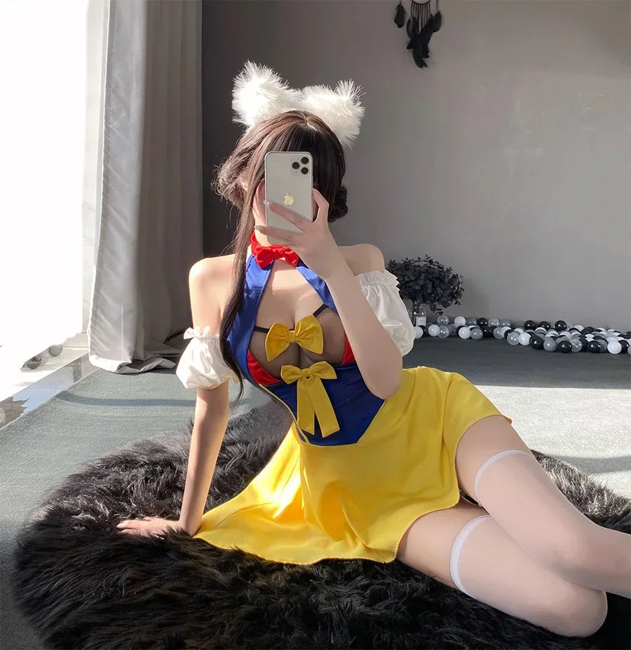 Sexy Maid Dress Outfit Exotic Style Kawaii Club Costume Cosplay Lolita Cute Sexy Women Uniform Dress Cute Bowknot Costumes