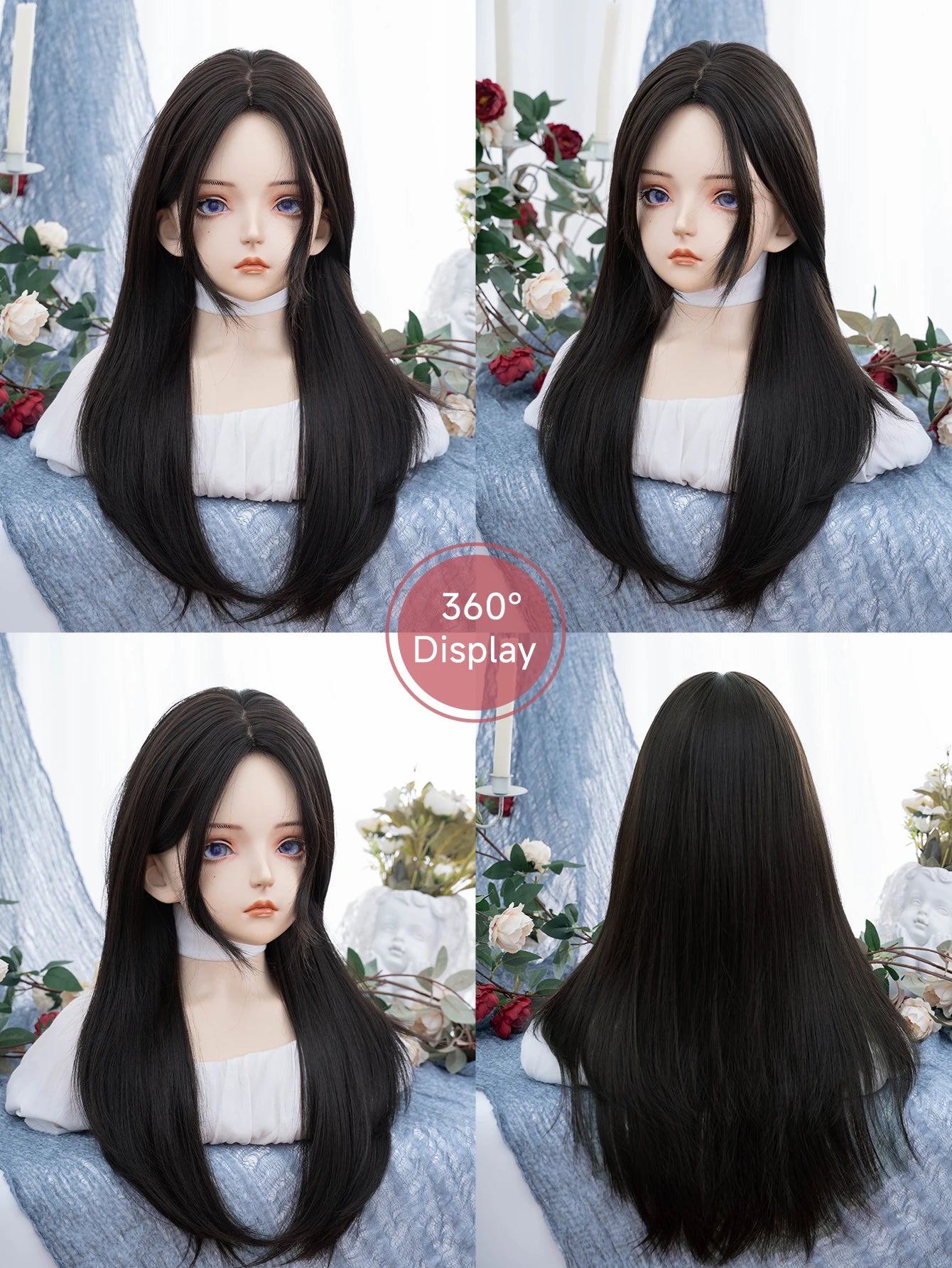 28Inch Sexy Natural Black Synthetic Wigs Middle Part Long Silky Straight Hair Wig For Women Daily Use Cosplay Heat Resistant