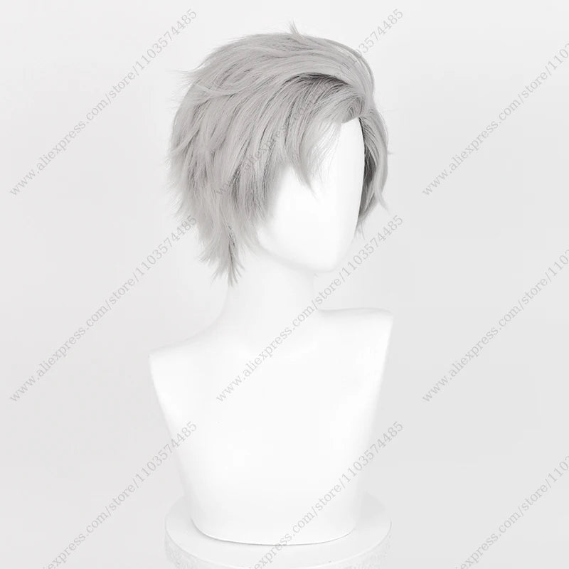 Anime Sylus Cosplay Wig 30cm Short Grey Mixed Color Heat Resistant Synthetic Hair