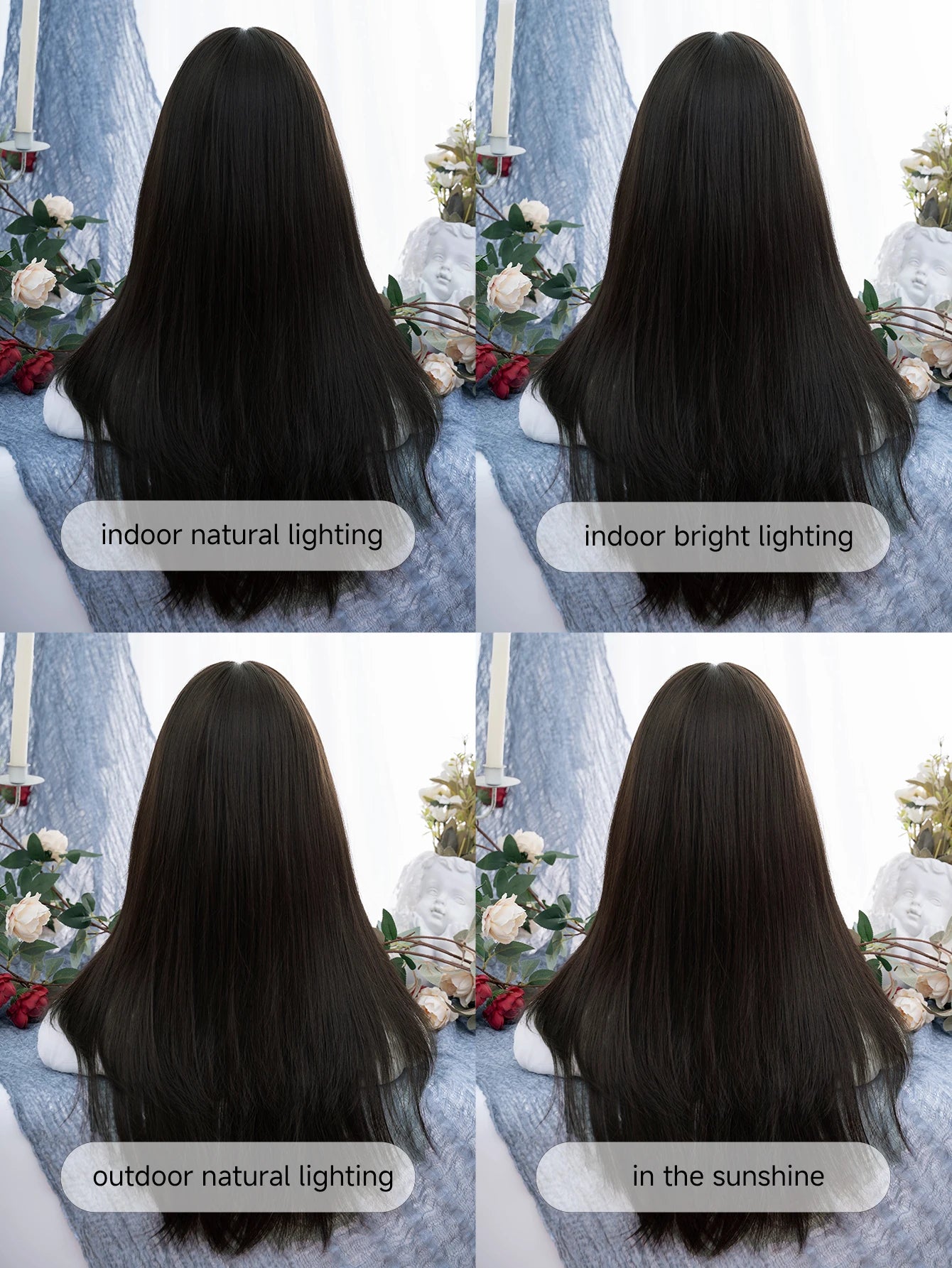 28Inch Sexy Natural Black Synthetic Wigs Middle Part Long Silky Straight Hair Wig For Women Daily Use Cosplay Heat Resistant