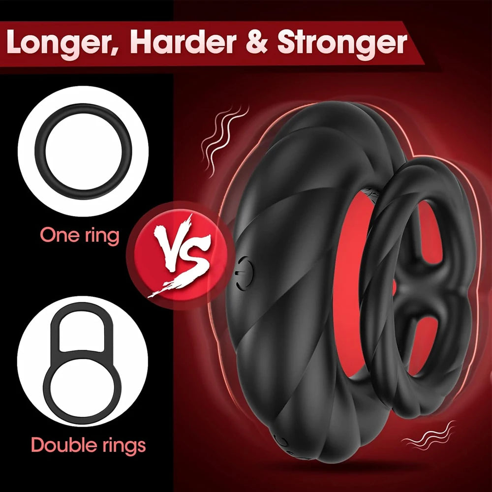 Cock Ring Vibrator APP Bluetooth Controlled Double Ring for Longer Harder Stronger 10 Vibrations Sex Toy for Men Masturbator