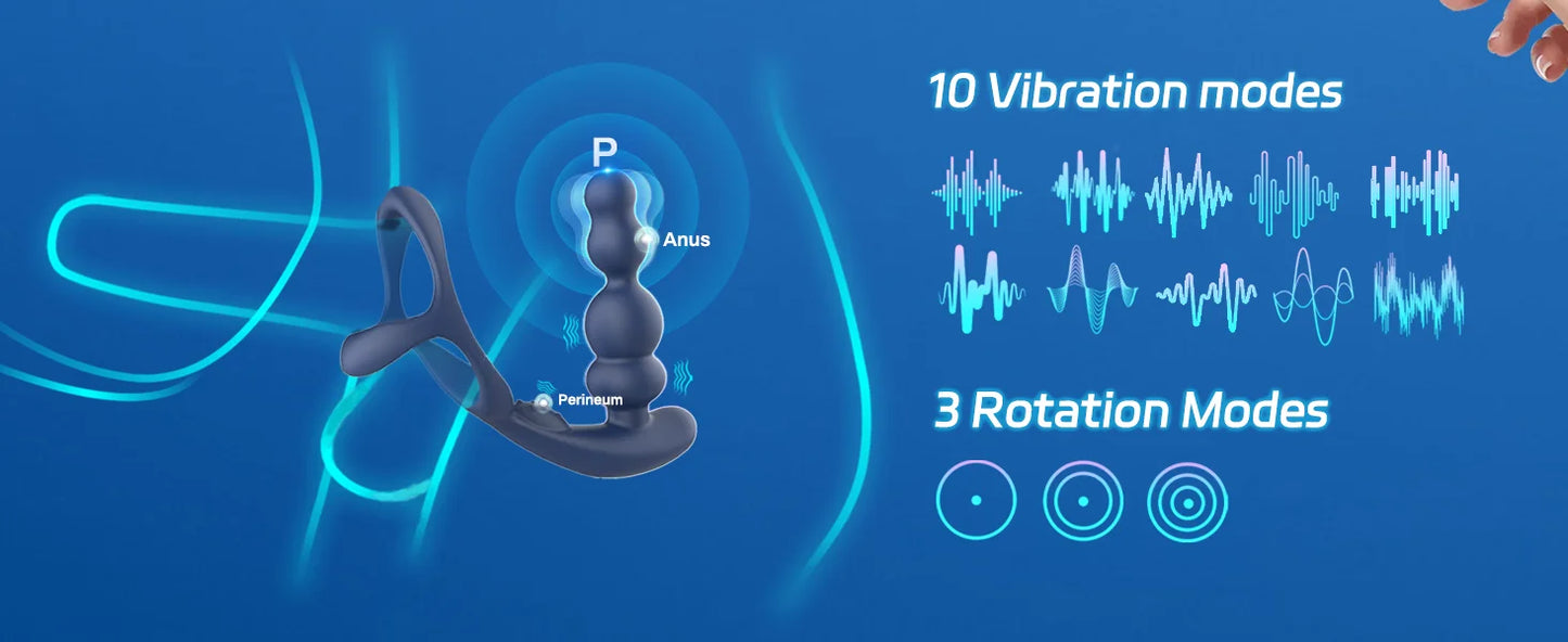 Male Prostate Massager 360° Rotation Anal Vibrator with Penis Ring Butt Plug Remote Control Wearable Anus Sex Toy for Men Gay