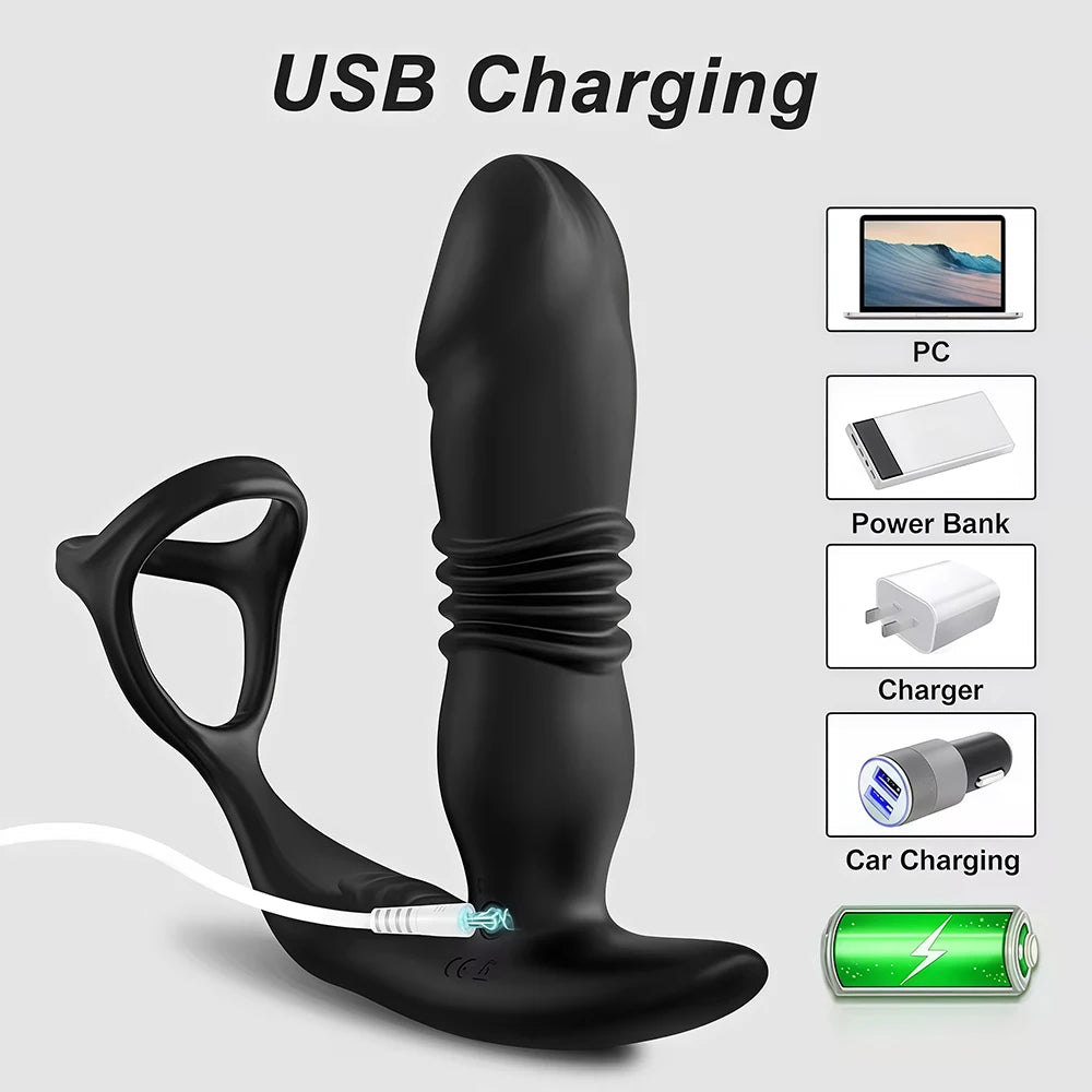 Male Thrusting Prostate Massager Butt Plug for Men Remote Control Telescopic Anal Plug Prostate Vibrator for Gay Sex Toy