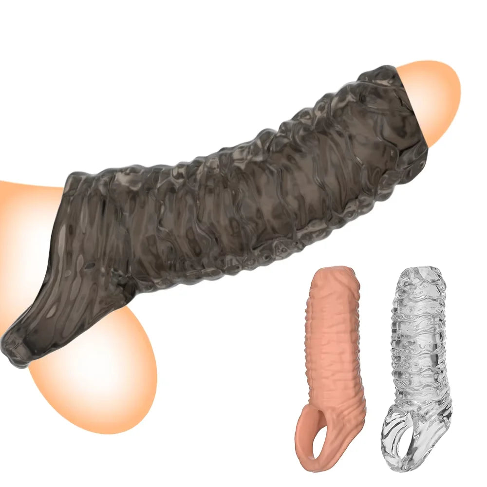 Penis Ring Male Realistic Penis Sleeve Extender Cock Sleeve Dick Enlargement Delay Ejaculation Cock Ring Reusable Condom Sex Toy