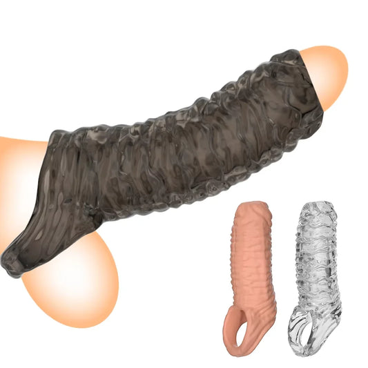 Penis Ring Male Realistic Penis Sleeve Extender Cock Sleeve Dick Enlargement Delay Ejaculation Cock Ring Reusable Condom Sex Toy