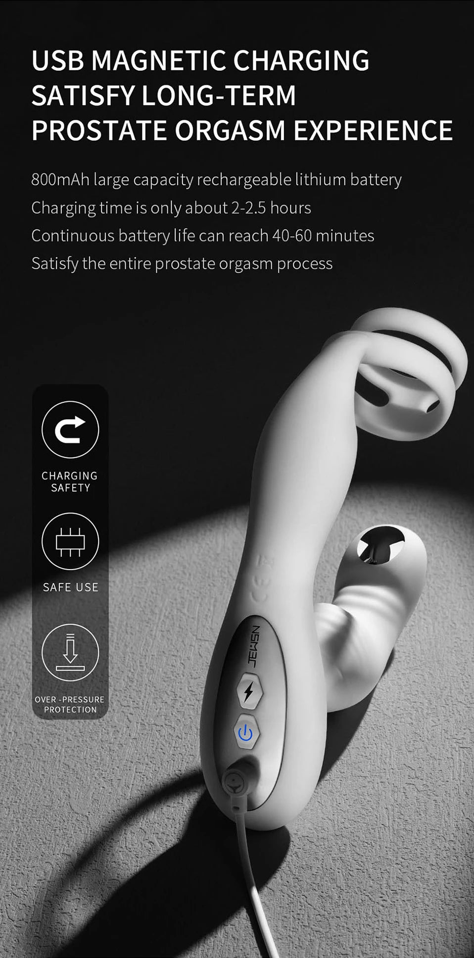 Smart APP Controlled Prostate Massager Dual Action Vibration and Electro Stimulation Magnetic Charge Silicone Male Stimulator