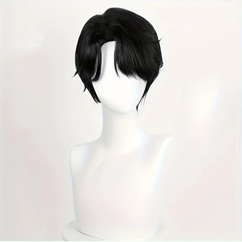A Unisex Wig with a Black Side-Parted Fringe And Layered Short Hairstyle, Suitable for Wearing at Daily Gatherings And Party