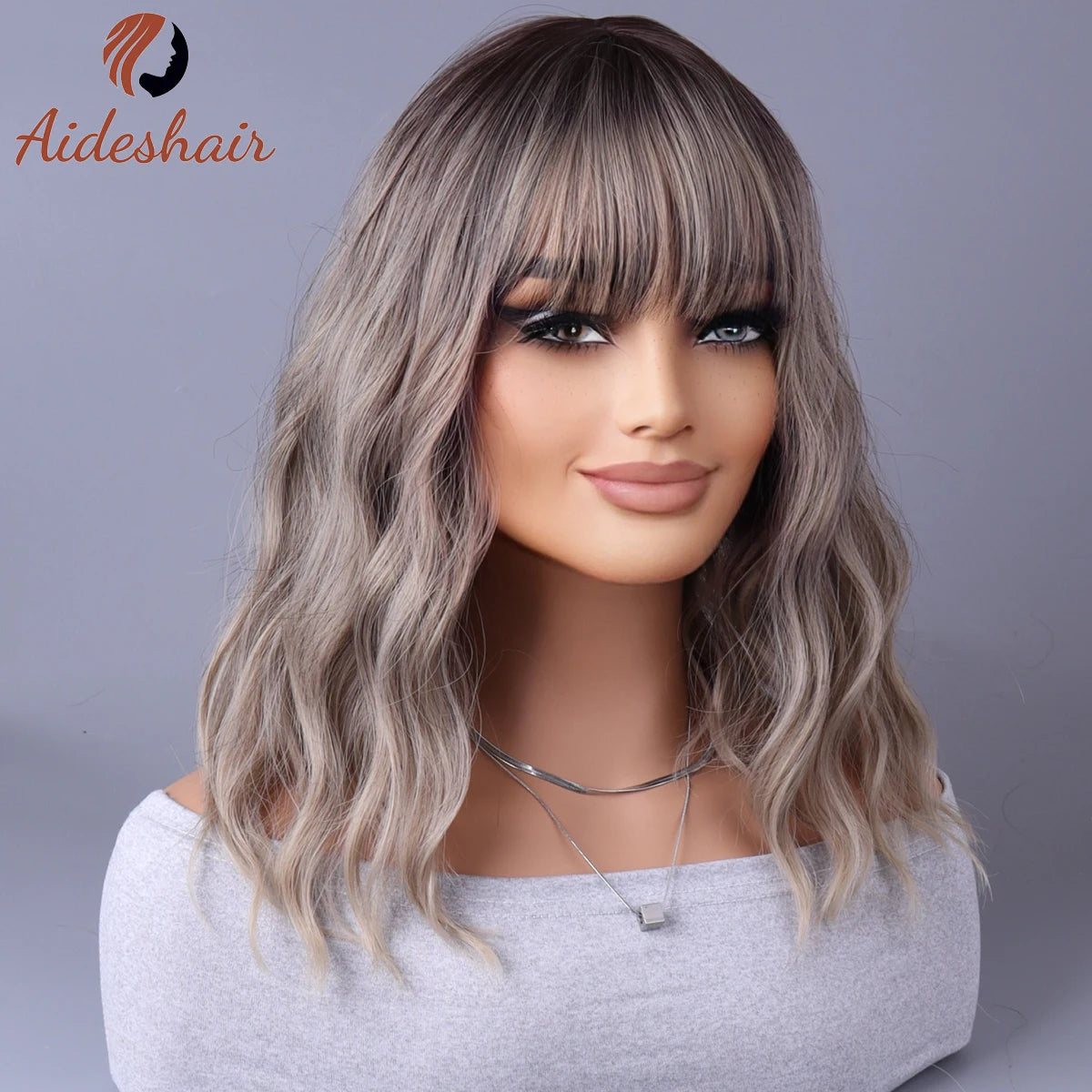 Synthetic wig 2023 New Internet celebrity style with fringe gradually light gray wigs European and American