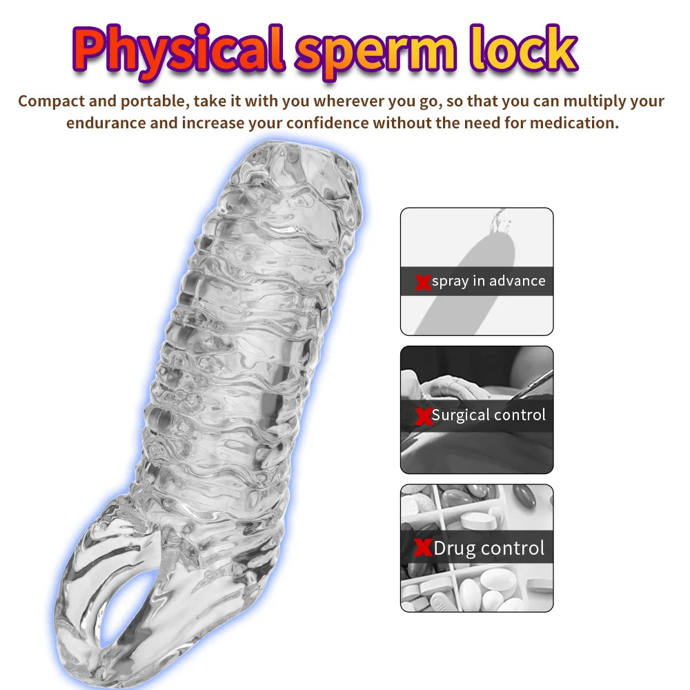 Penis Ring Male Realistic Penis Sleeve Extender Cock Sleeve Dick Enlargement Delay Ejaculation Cock Ring Reusable Condom Sex Toy