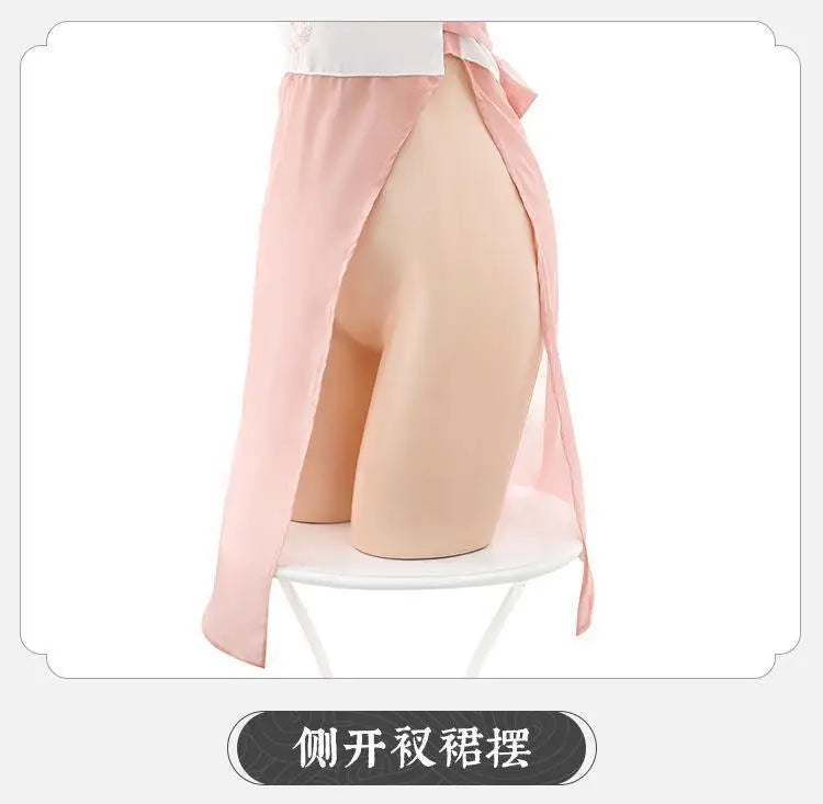 Sexy Hanfu Cosplay Costumes Deep V Erotic Dresses See-through Women Elegant Pink Chinese Antique-Style Lingerie Bed Temptation