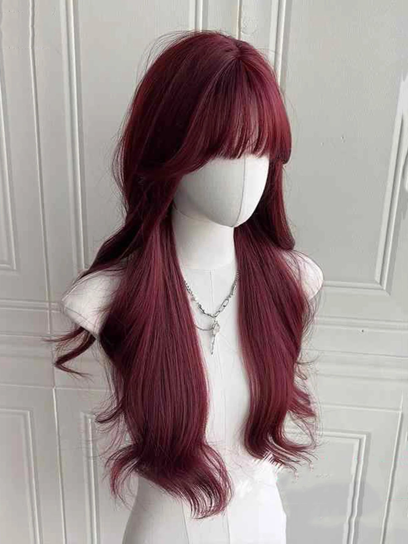FORLISEE 24Inch Raspberry Red Wig Long Curly Synthetic Wig for Women Fashion Wig for for Daily Halloween Costume Party Cosplay ﻿