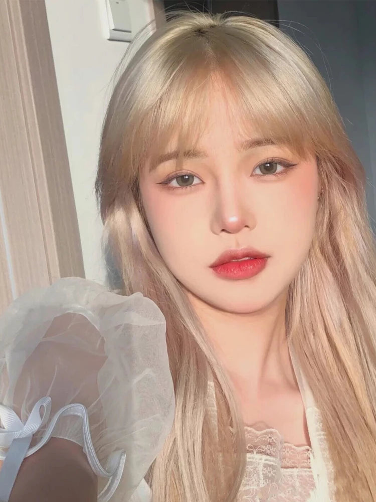 Whtie Wig with Bangs Long Straight Cosplay Wig for Party Fashion Lolita Headband Synthetic Wigs for Women