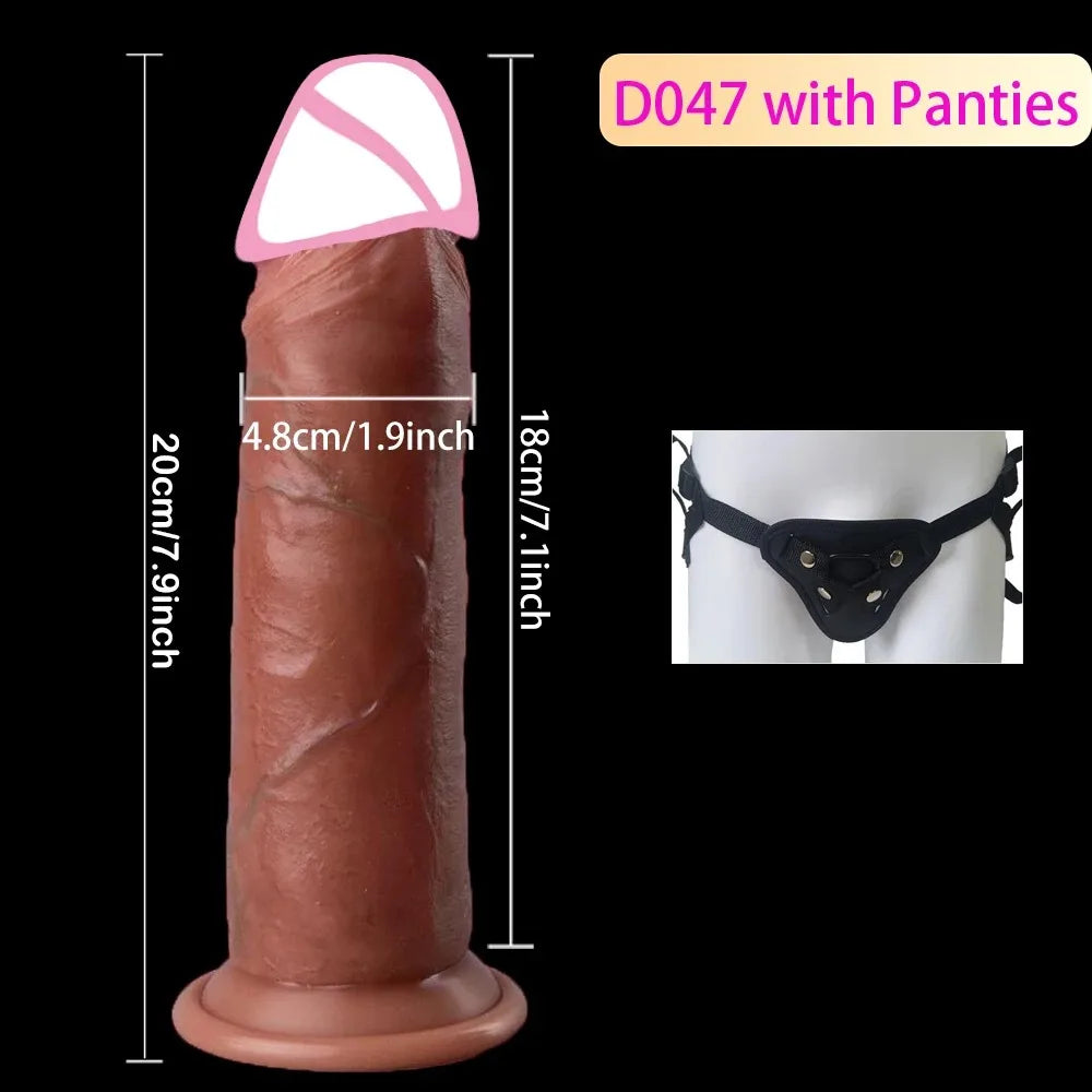 Wearable Realistic Strapon Dildo Skin Testicles Sliding Anal Vagina Sexy Adult Masturbation Big Penis For Women Sex Toys Dildos