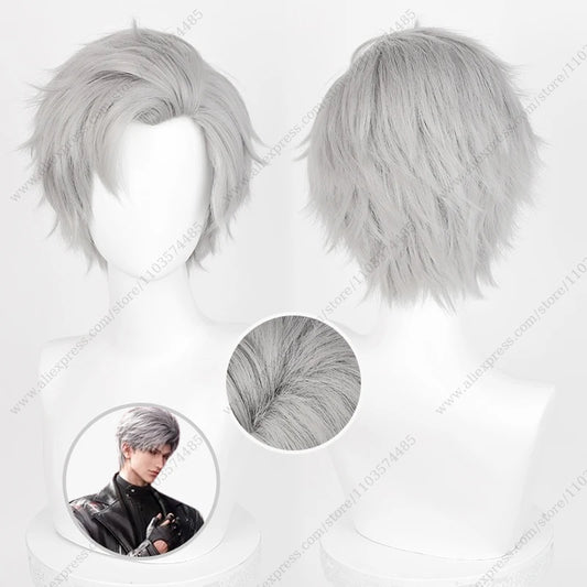 Anime Sylus Cosplay Wig 30cm Short Grey Mixed Color Heat Resistant Synthetic Hair