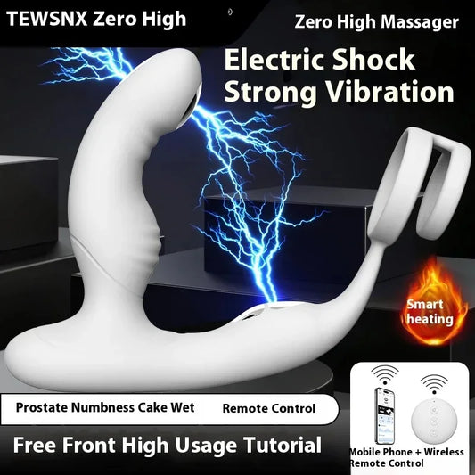 APP Remote Control Prostate Massager with Pulse Electric Shock Heating Vibrations Delayed Ejaculation Ring for Men Adult Toys