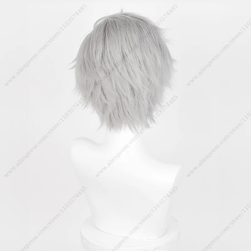 Anime Sylus Cosplay Wig 30cm Short Grey Mixed Color Heat Resistant Synthetic Hair
