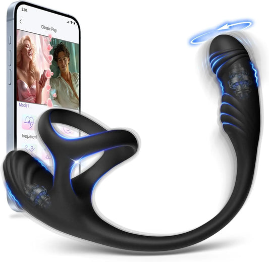 Prostate Massager Anal Vibrator for Men Gay With 10 Vibrating Cock Ring APP 10 Intense Rotating Male Sex Toy Butt Plug for Men