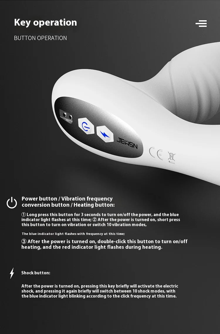 APP Remote Control Prostate Massager with Pulse Electric Shock Heating Vibrations Delayed Ejaculation Ring for Men Adult Toys