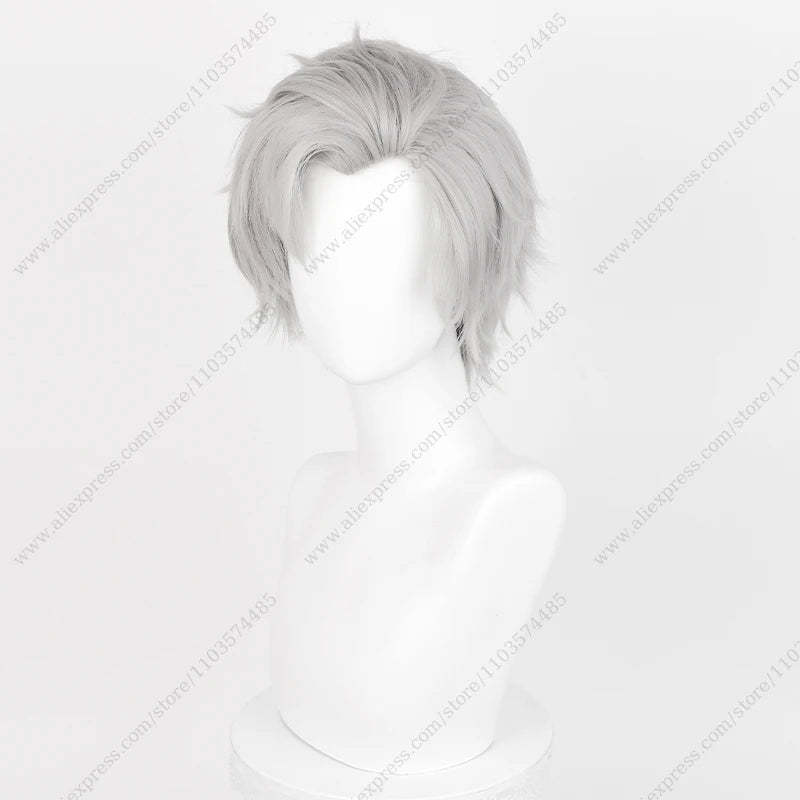 Anime Sylus Cosplay Wig 30cm Short Grey Mixed Color Heat Resistant Synthetic Hair