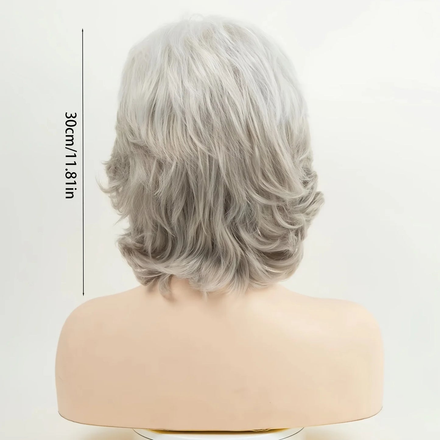 Elegant short wavy white hair synthetic wig ladies, designed specifically mature women, suitable daily wear special occasions