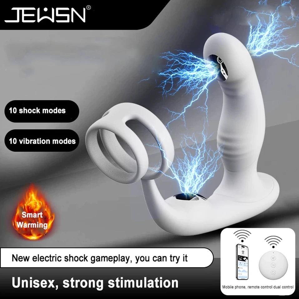 Smart APP Controlled Prostate Massager Dual Action Vibration and Electro Stimulation Magnetic Charge Silicone Male Stimulator