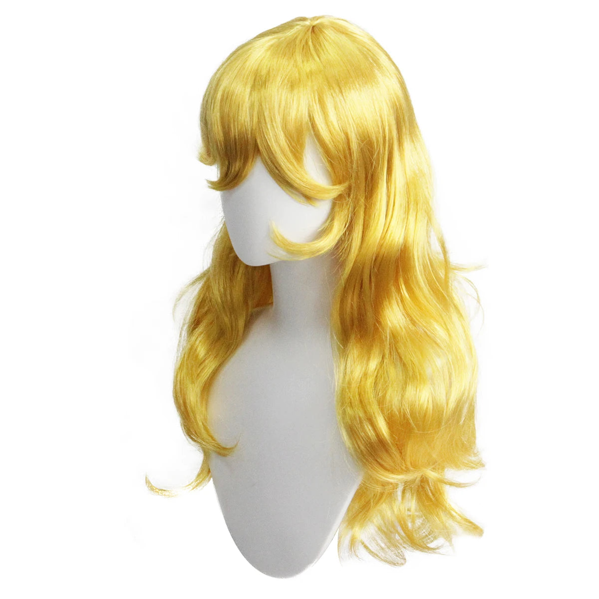 Golden Yellow Wavy Long Curly Synthetic Wig, Anime-Inspired Style, Perfect for Cosplay & Daily Wear