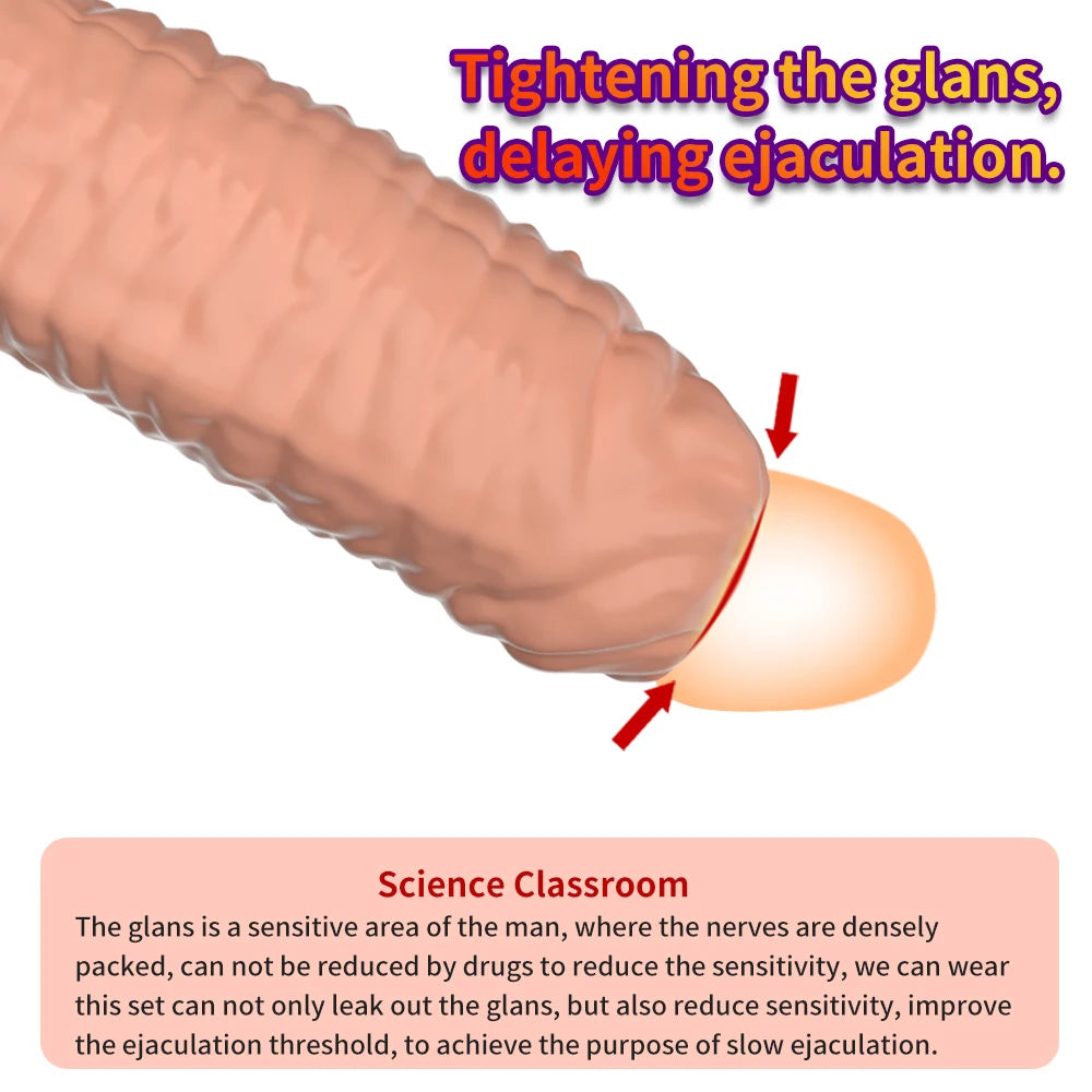 Penis Ring Male Realistic Penis Sleeve Extender Cock Sleeve Dick Enlargement Delay Ejaculation Cock Ring Reusable Condom Sex Toy