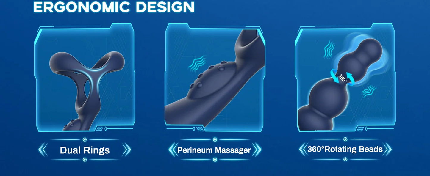 Male Prostate Massager 360° Rotation Anal Vibrator with Penis Ring Butt Plug Remote Control Wearable Anus Sex Toy for Men Gay