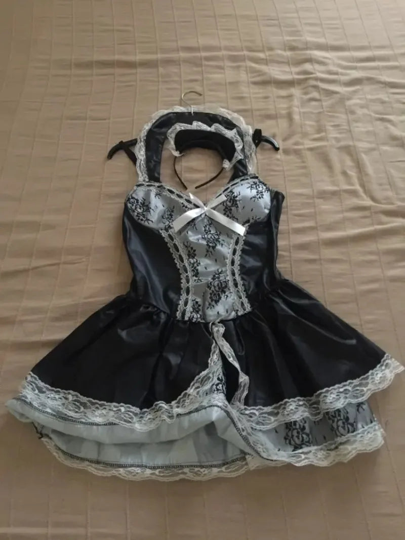 Sexy Adult Costumes Dress Women Exotic Servant Maid Role Play Uniform Seduction Dress Carnival Uniform Low-cut Neckline Mini