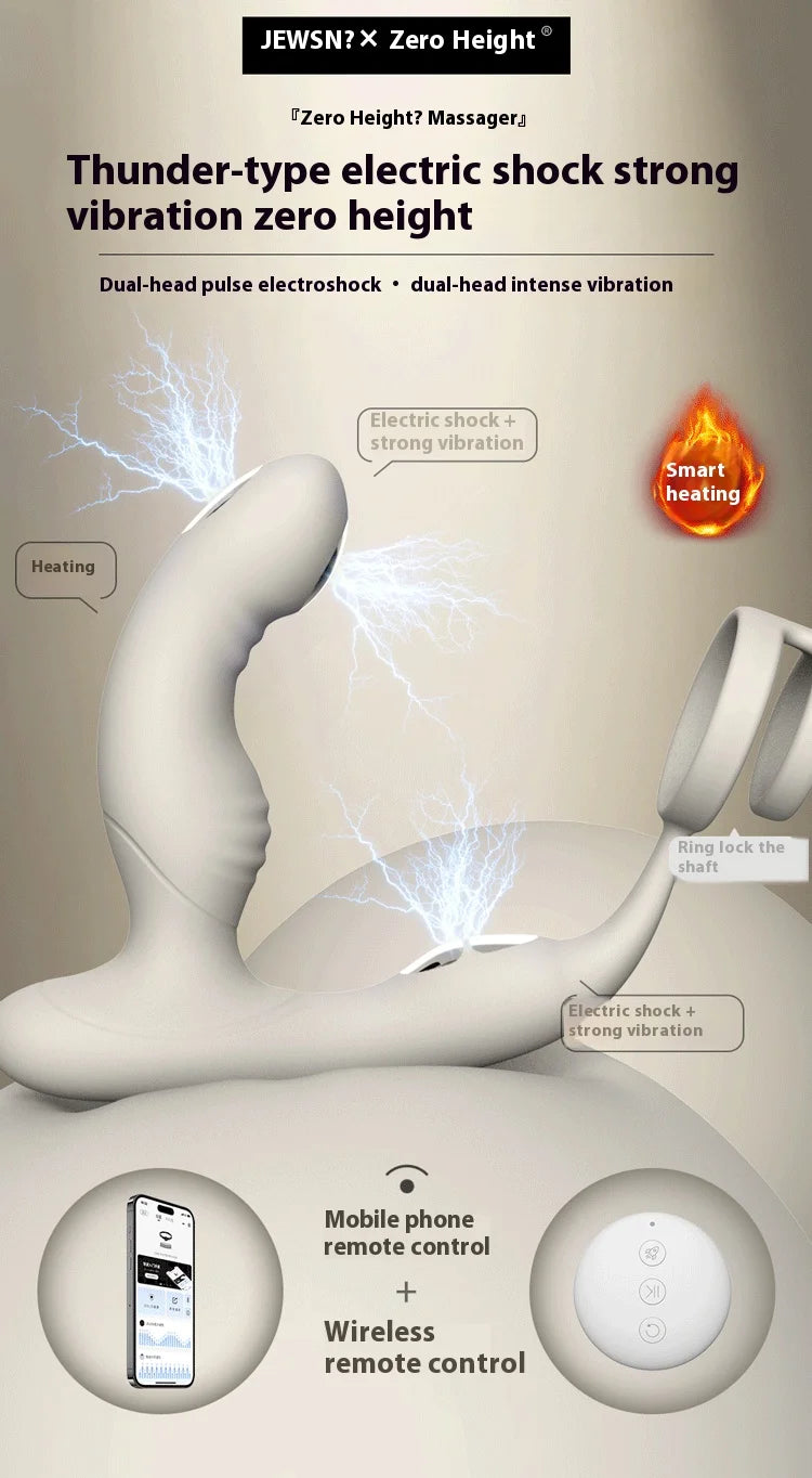 APP Remote Control Prostate Massager with Pulse Electric Shock Heating Vibrations Delayed Ejaculation Ring for Men Adult Toys