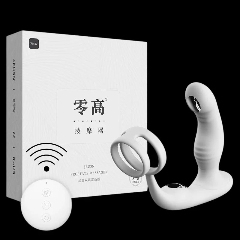 APP Remote Control Prostate Massager with Pulse Electric Shock Heating Vibrations Delayed Ejaculation Ring for Men Adult Toys