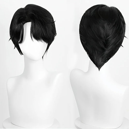 A Unisex Wig with a Black Side-Parted Fringe And Layered Short Hairstyle, Suitable for Wearing at Daily Gatherings And Party