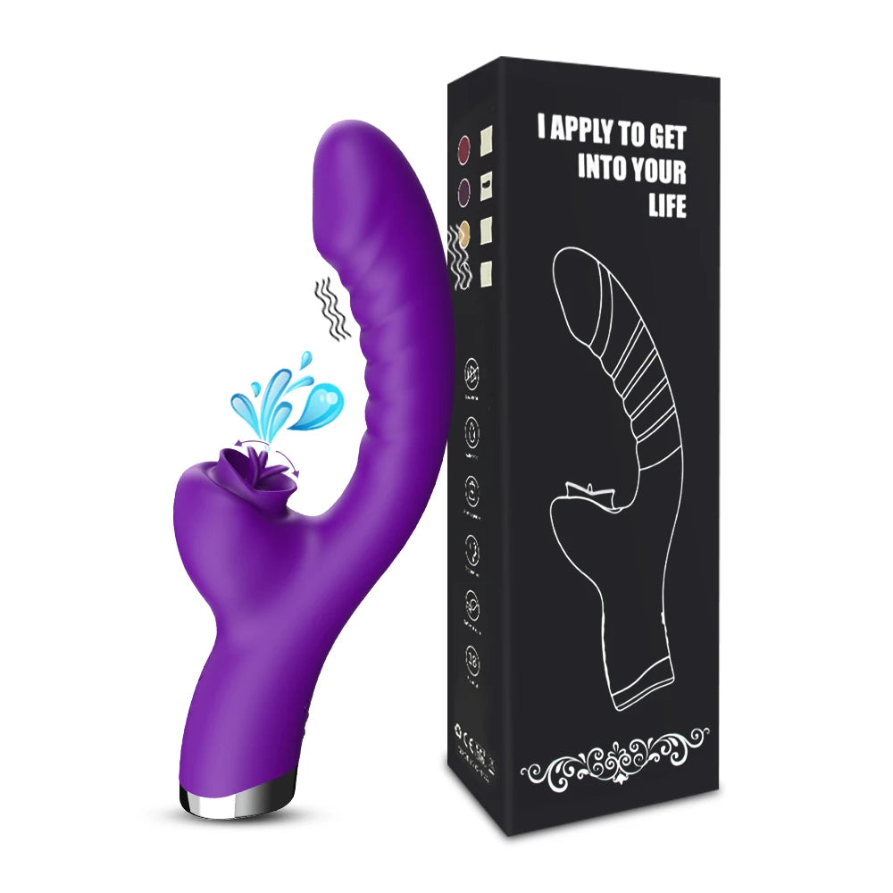 Vibrator For Women 2 In 1 Licking Machine Clitoris Stimulator G-Spot Powerful Vibro Dildo Wand Female Clit Sucker Adult Sex Toys