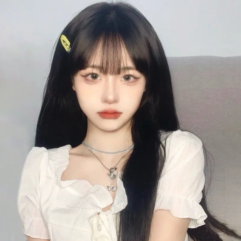 Whtie Wig with Bangs Long Straight Cosplay Wig for Party Fashion Lolita Headband Synthetic Wigs for Women