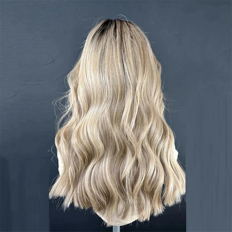 Curtain Bangs Wig Sexy Bouncy Blowout Lace Part Wig Hair Layered Glueless Daily Wear Blonde Ash Root Balayage sponky do vlasu